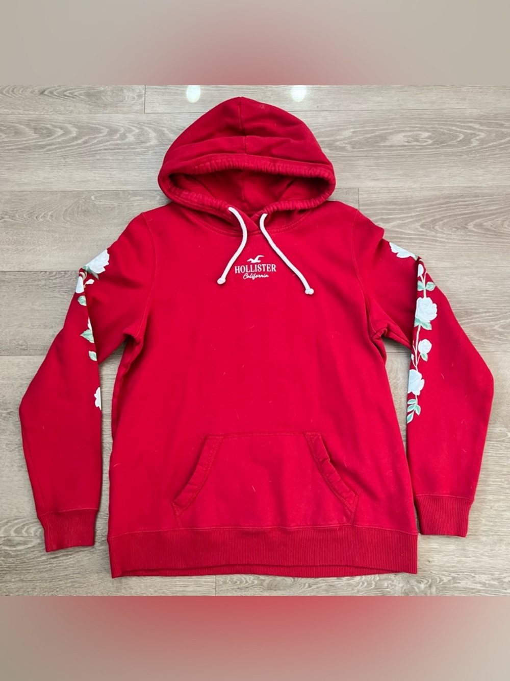 Hollister Red Fleece Pullover with White Logo Patch